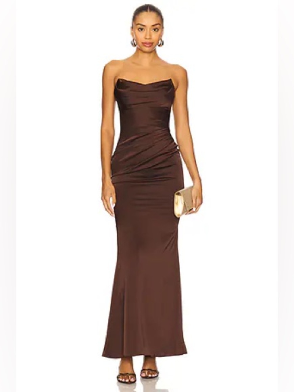 Katie May Taylor Chocolate Brown Strapless Satin Gown | REVOLVE